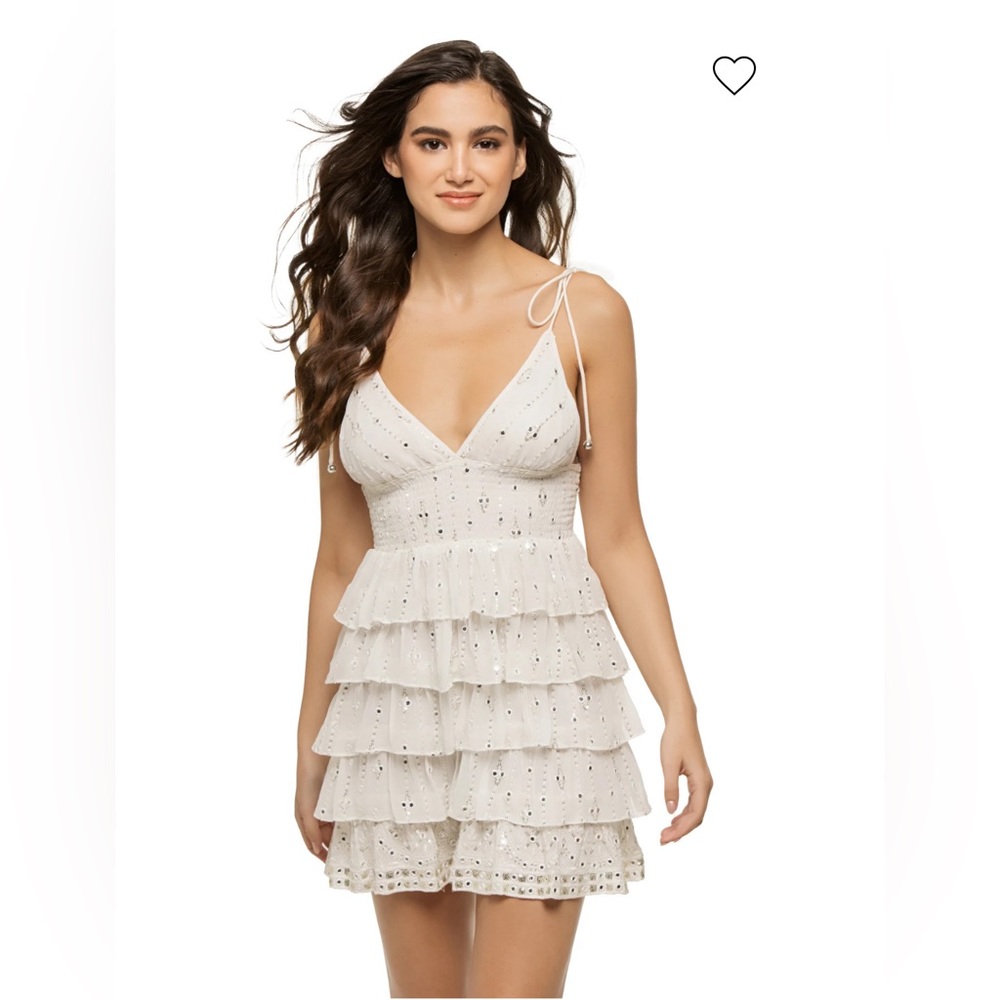 Sundress Elise White Tiered Sequin Mini Dress